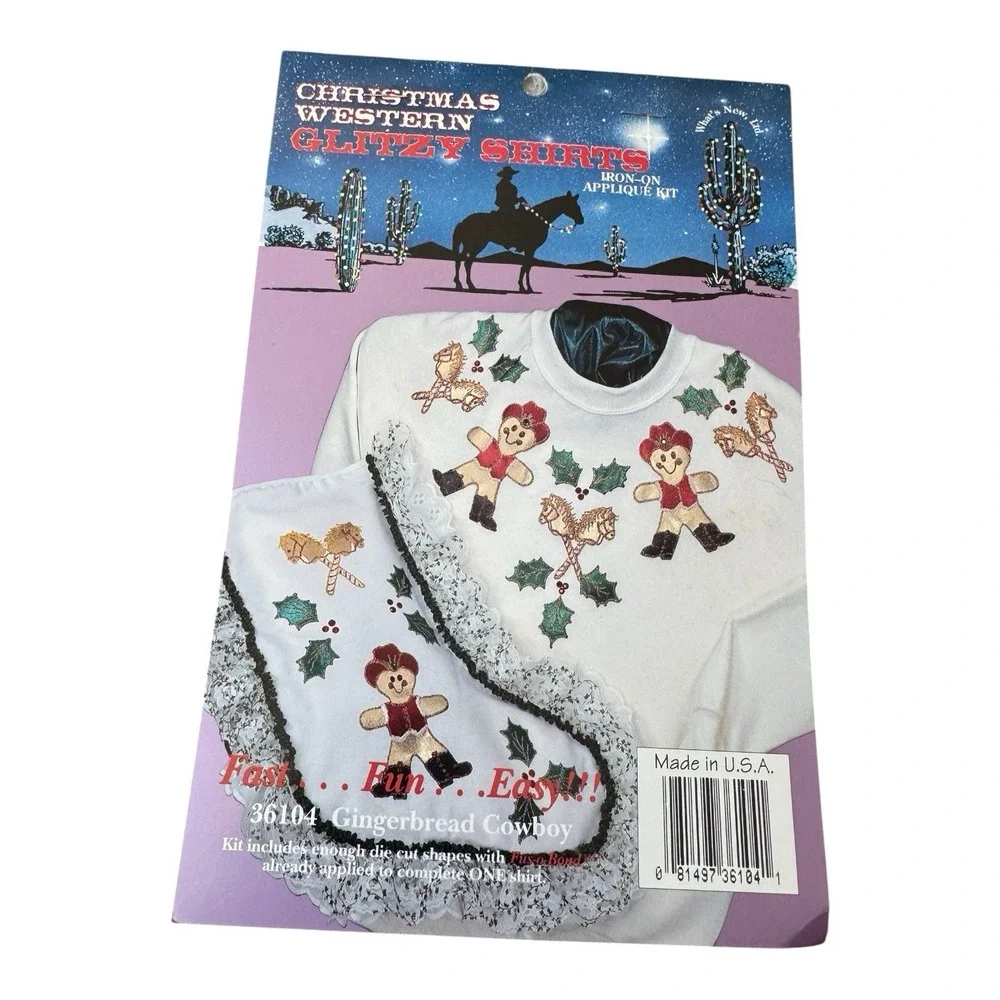 Vintage 1990s What's New Glitzy Shirts Iron On Applique Kits Christmas Lot 3 NOS